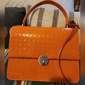 Arcadia Patent Leather Orange Purse with short and long strap(can be removed) EC